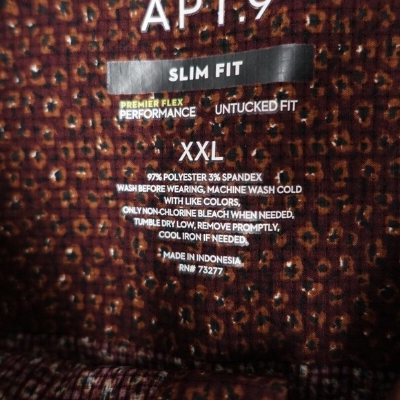 Apt.9 Button-Up Shirt Mens Size 2XL Brown Long Sleeve Slim Fit Polyester Stretch - Picture 4 of 7